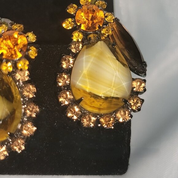 VTG Fall Givre' Art Glass Verified Juliana Clip-On Earrings Japanned Settng - Picture 2 of 4